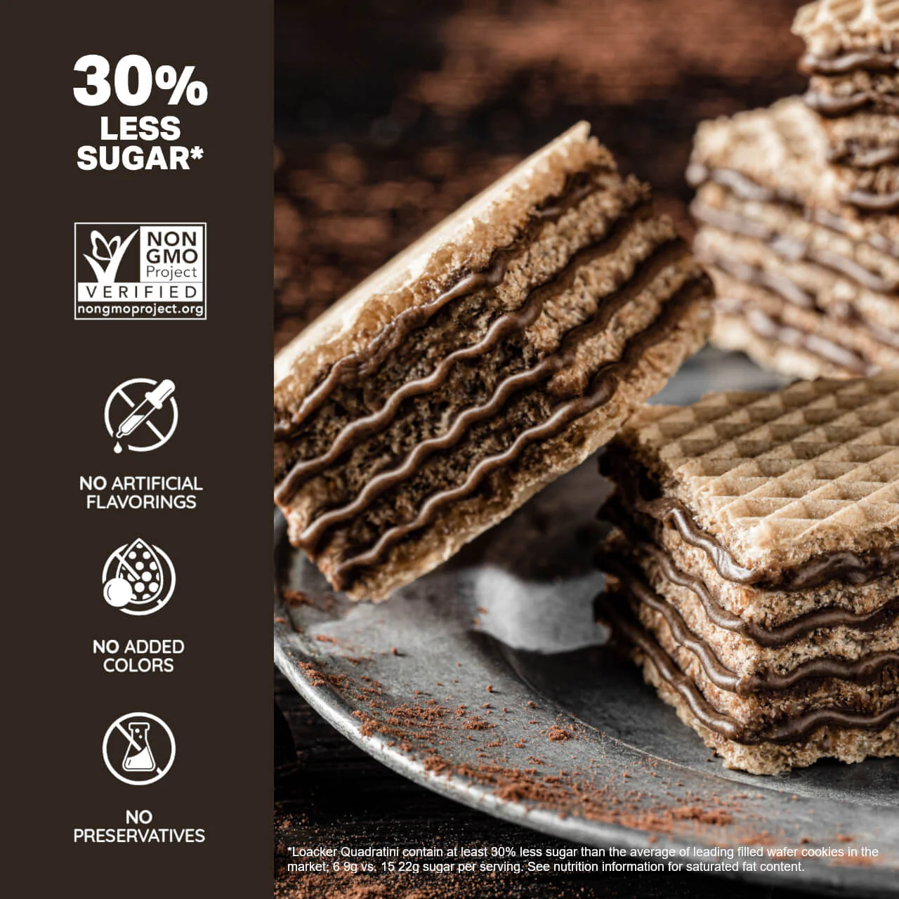 Quadratini Dark Chocolate, Creme-Filled Wafer Cookies, 8.82 oz. Bag - Image 3
