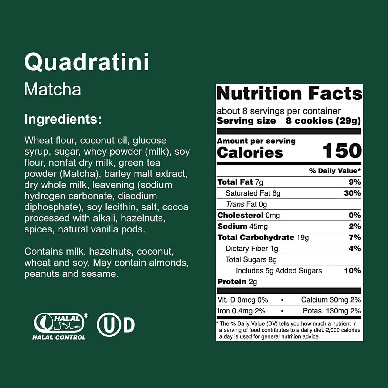 Quadratini Matcha Green Tea, Creme-Filled Wafer Cookies, 7.76 oz. Bag - Image 4